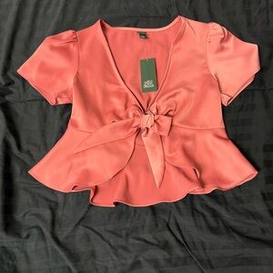 Wild Fable Coral Tie-Front Peplum Blouse NWT